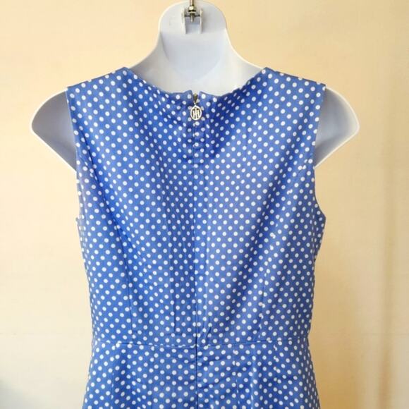TOMMY HILFIGER Blue White Polka Dot Print Sleeveless A-line Silhouette Dress S - Picture 6 of 14